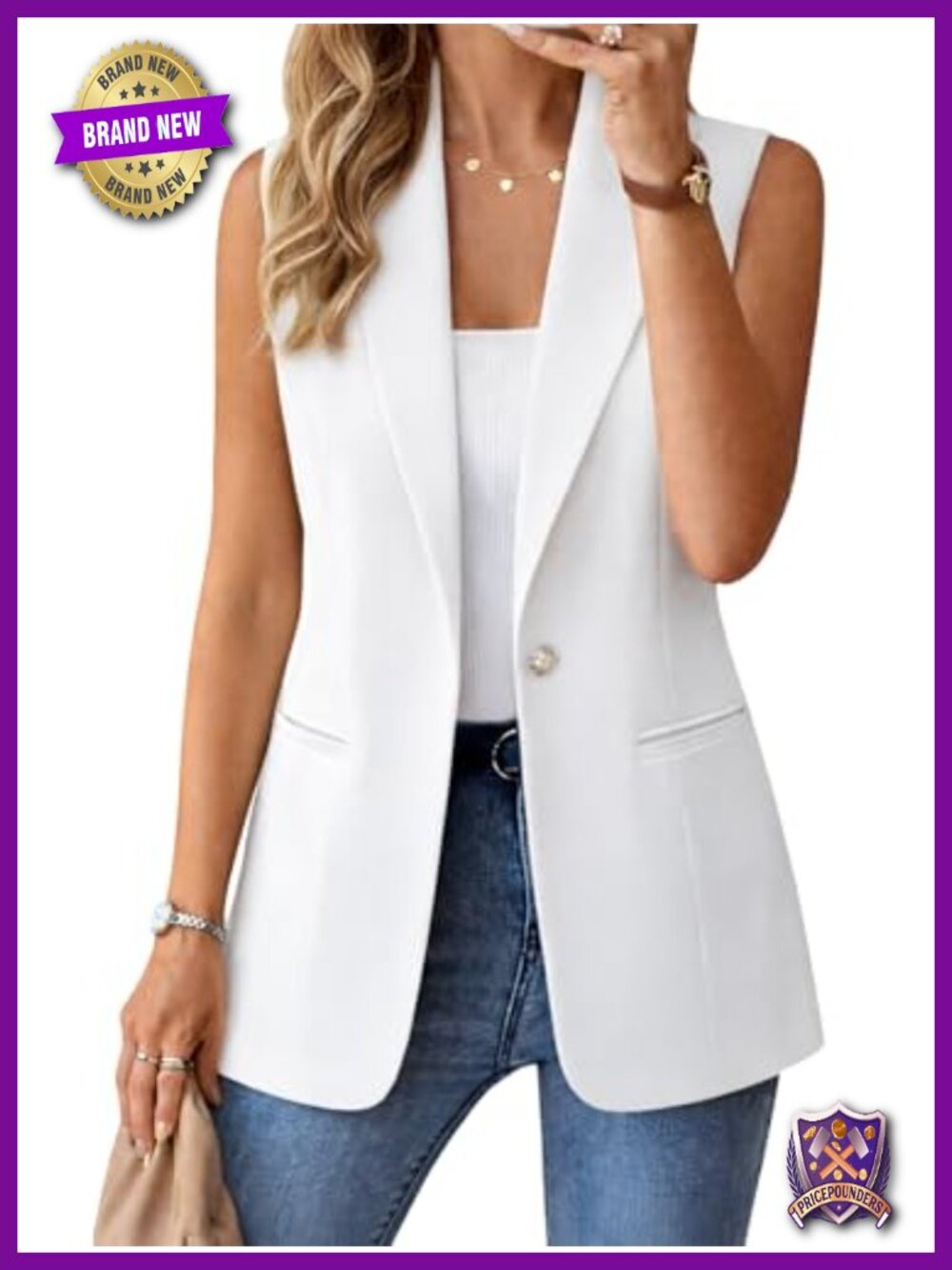 Women's Sleeveless Blazer Vest Open Front Lightweight Casual Jacket